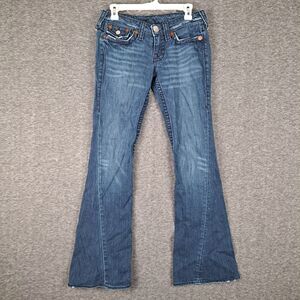 VTG True Religion JOEY Big T Thick Stitch Jeans Size 27 Distressed 29x32 USA